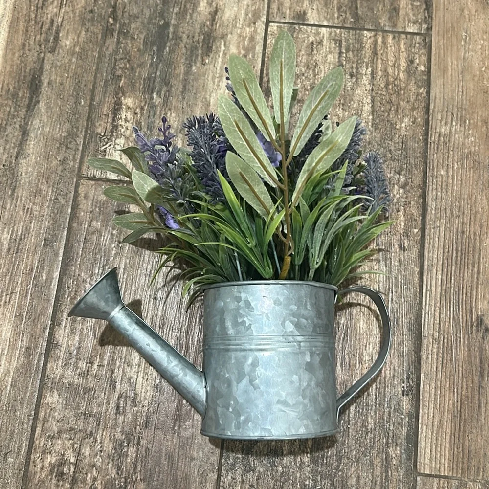 Lavender and Greenery in Silver Watering Can